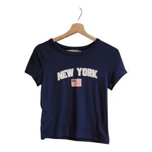 Harper & Ivy Womens M New York w/ Flag Navy Blue Short Sleeve Tee